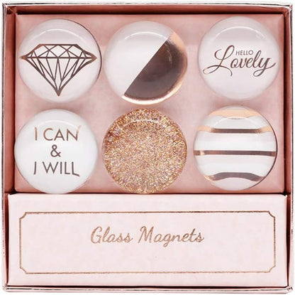 MEI YI TIAN Rose Gold Round Glass Fridge Magnets, 30mm (1.18") - 6pcs Pack for Decorative Use