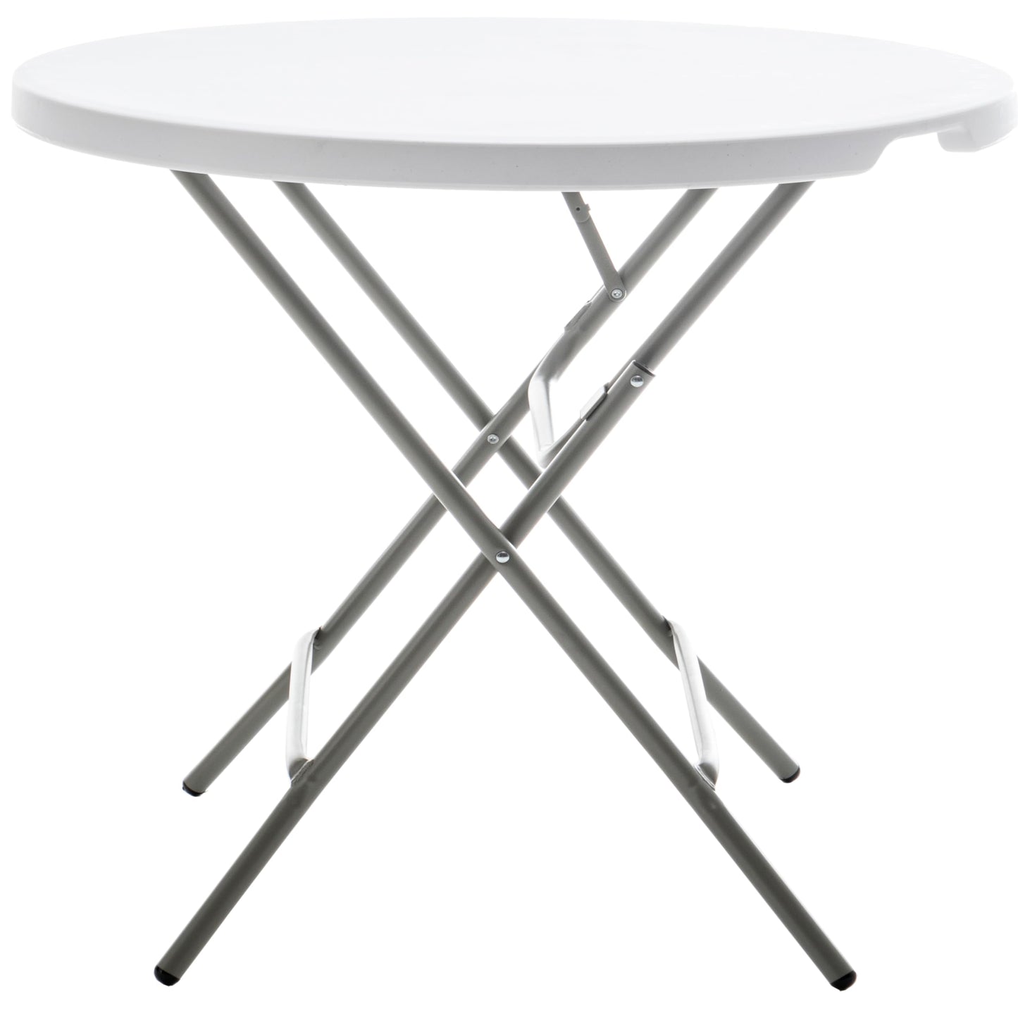 BTEXPERT Set of 5, White 2.63 Foot Round Plastic Folding 30" Height Commercial Portable for Banquet Card Plastic Coffee Dining Wedding Party Event Home Kitchen Indoor Outdoor Thick Top Metal Frame