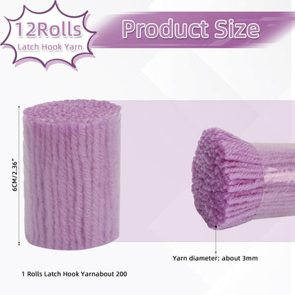 AKZYTUE 12 Rolls Latch Hook Yarn, Precut Rug Yarn for Latch Hook Kits, Crochet Yarn Bundles for Latch Hook Rug Making, DIY Tapestry Crafts for Adults & Beginners,Light Purple