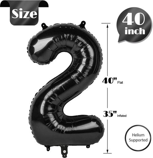 Black Number 2 Balloon - 40 Inch 2nd Birthday Decoration for Toddlers | Sparkling Party Decor