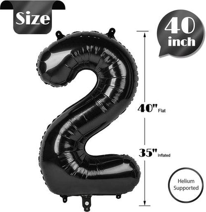 Black Number 2 Balloon - 40 Inch 2nd Birthday Decoration for Toddlers | Sparkling Party Decor