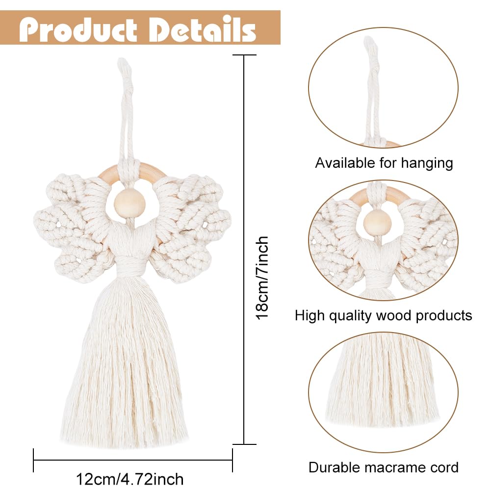 ORIGACH 3 Set DIY Angel Macrame Kit, Boho Wall Hanging Ornament for Beginners, Angel Wings Kit with Instruction Tutorial for Adults, Beige