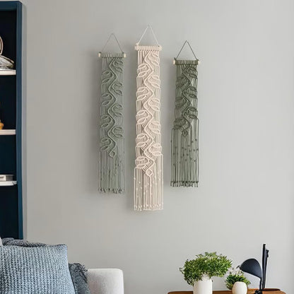 M MANUAL 3 Pcs Macrame Leaf Wall Hanging Bohemian Wall Decor Feathers Wall Art Green Fall Leaf Wall Hanging Boho Headboard Decor Wall Art