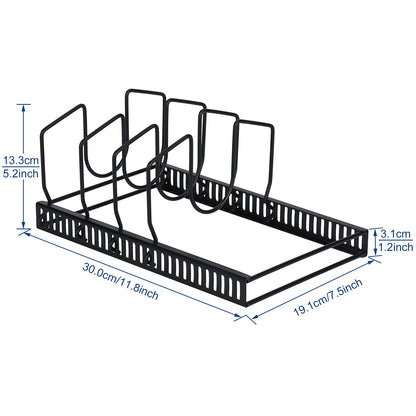 Toplife Pots and Pans Organizer Rack for Cabinet and Countertop, 10+ Pot Lids, Bakeware and Cookware Organizer Rack Holder with 10 Adjustable Compartments - Brown