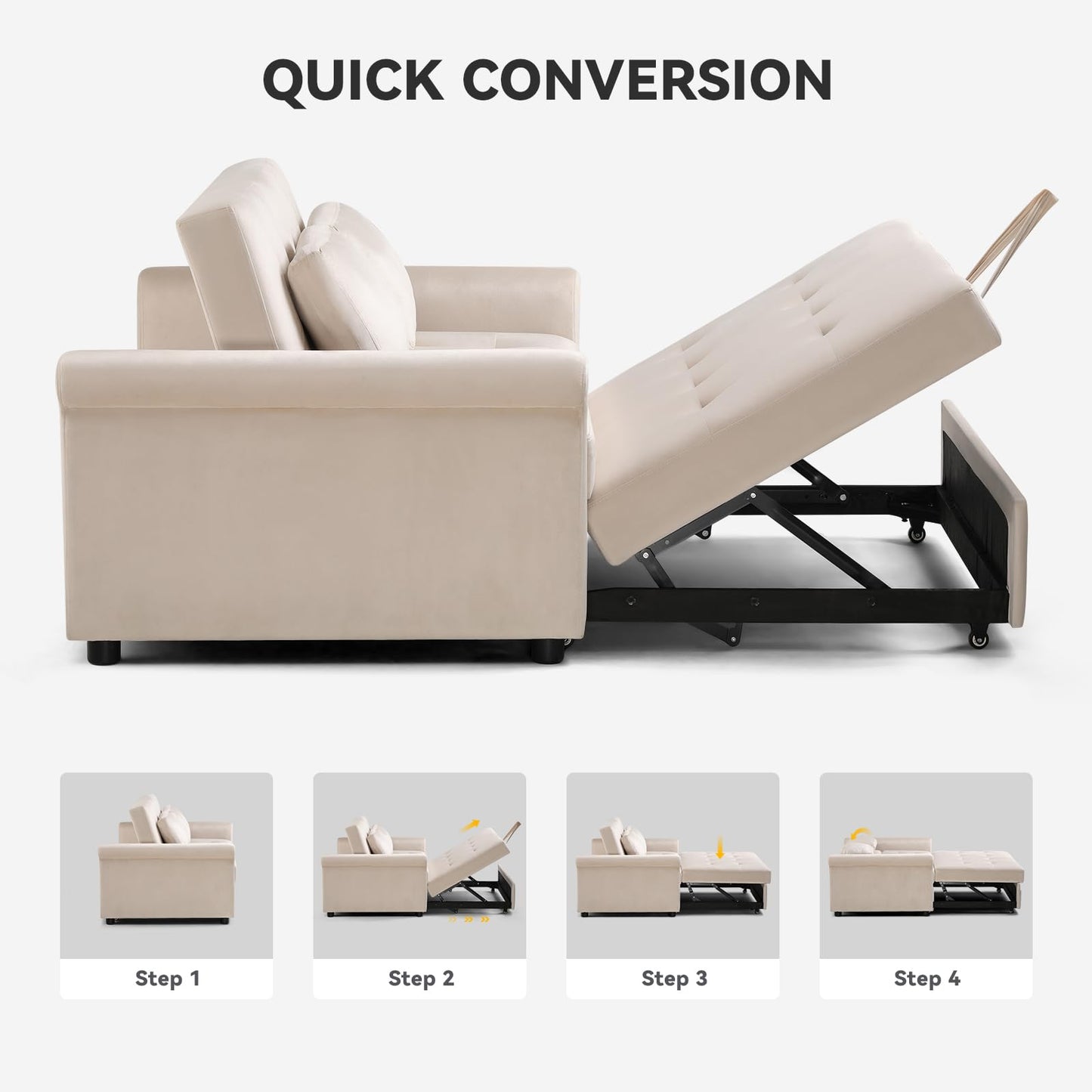 COMHOMA Convertible Sofa Bed,55" Sleeper Sofa Bed, 3-in-1 Pull Out Couch Bed with Reclining Backrest and Pillows, Full Convertible Sleeper Loveseat for Living Room (White)