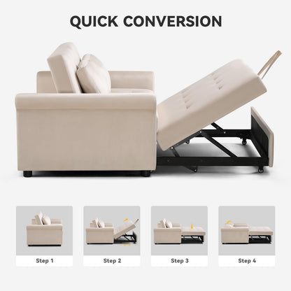 COMHOMA Convertible Sofa Bed,55" Sleeper Sofa Bed, 3-in-1 Pull Out Couch Bed with Reclining Backrest and Pillows, Full Convertible Sleeper Loveseat for Living Room (White)