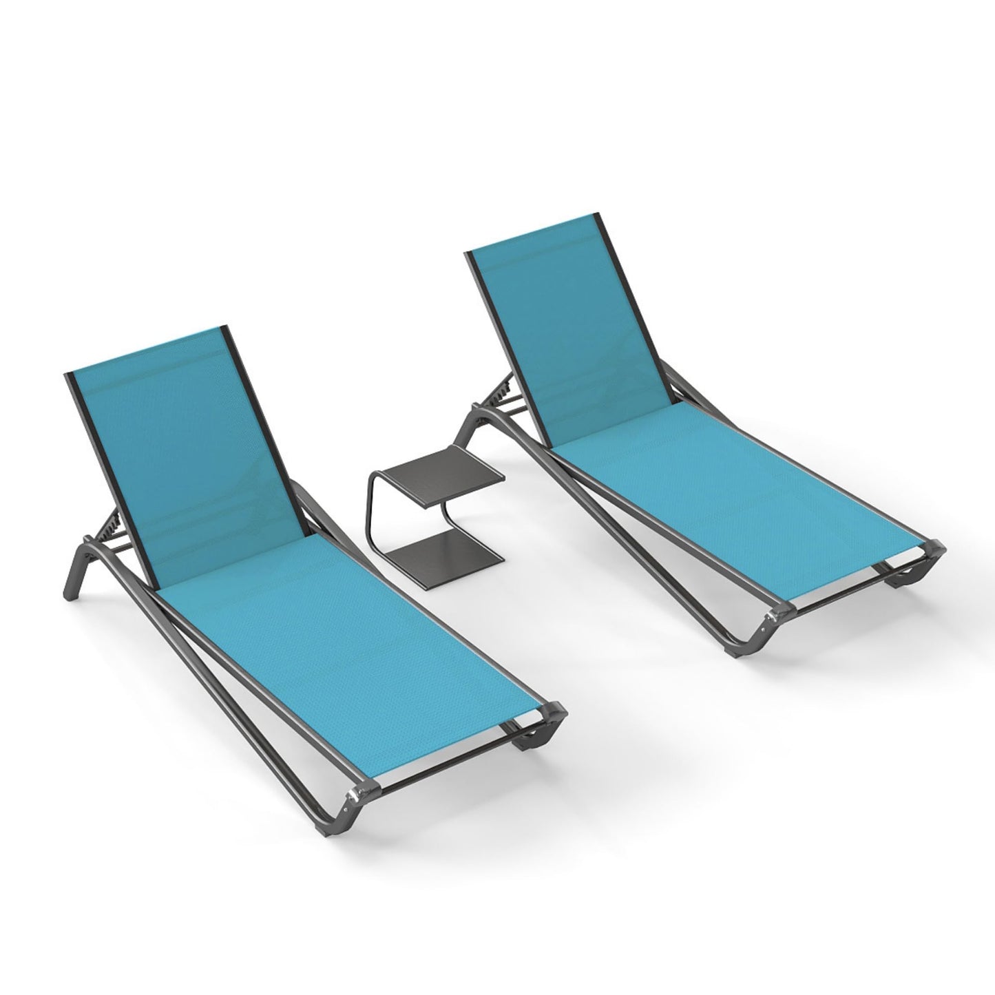 Patio Kingdom 3-Piece Patio Chaise Lounge Set with Side Table, Set of 2 Adjustable Pool Chairs and Aluminum Bistro Table, All-Weather Outdoor Furniture for Pool Deck, Patio & Tanning, Sky Blue