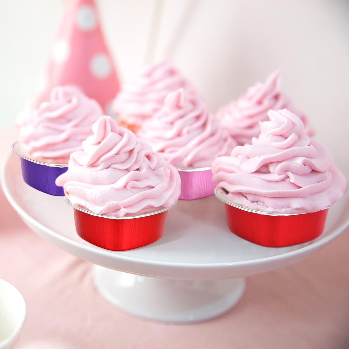 Honeydak Heart Shape Cake Pan, Aluminum Foil Mini Cake Cup with Lids, 100ml Disposable Baking Cups, 3 Colors (48 Sets)