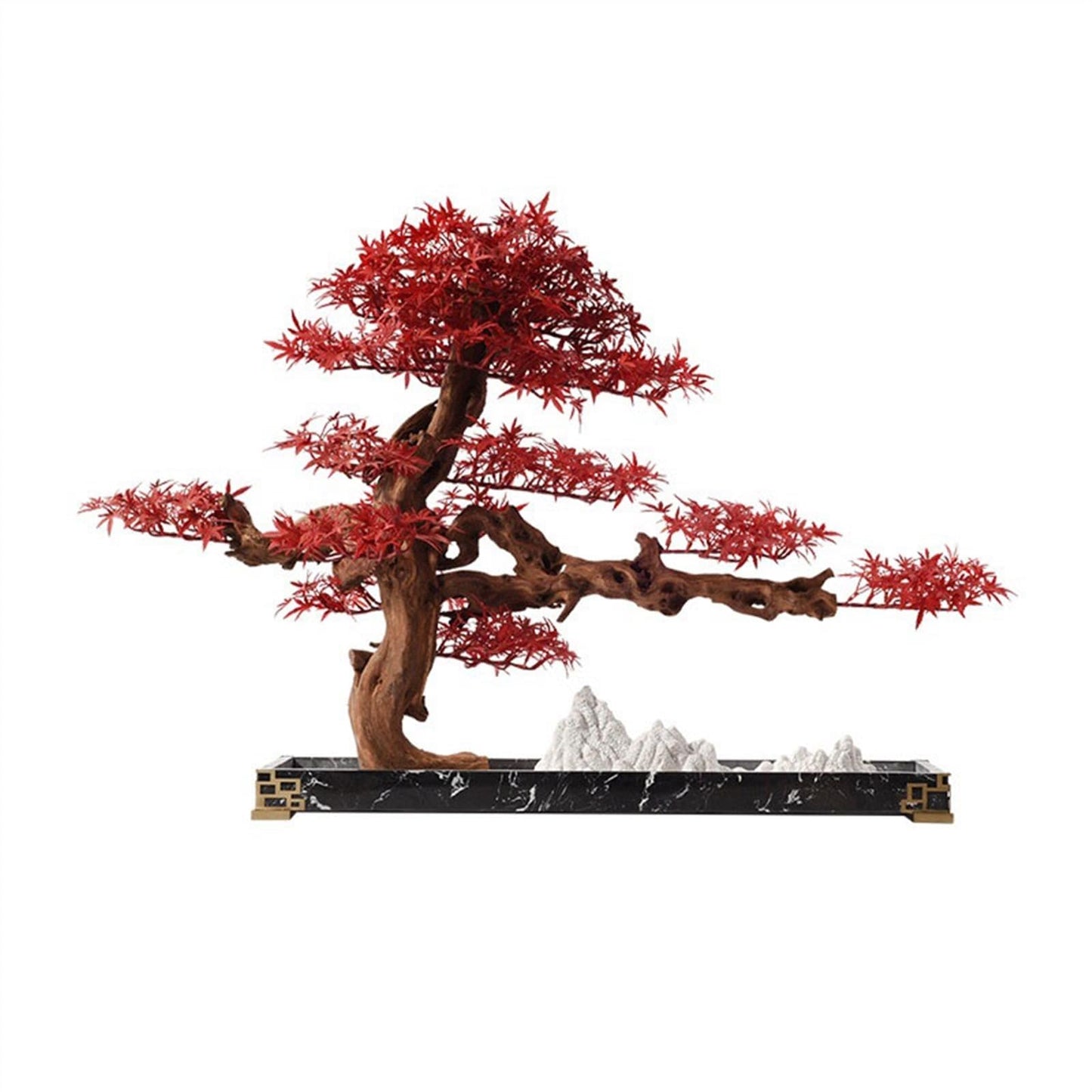 GRFIT Artificial Bonsai Red Maple Leaves Ornaments with Zen Simulation for Entrance, Study, Office, Coffee Table, Bonsai Ornaments, Luxury Decorations Artificial Tree Plant