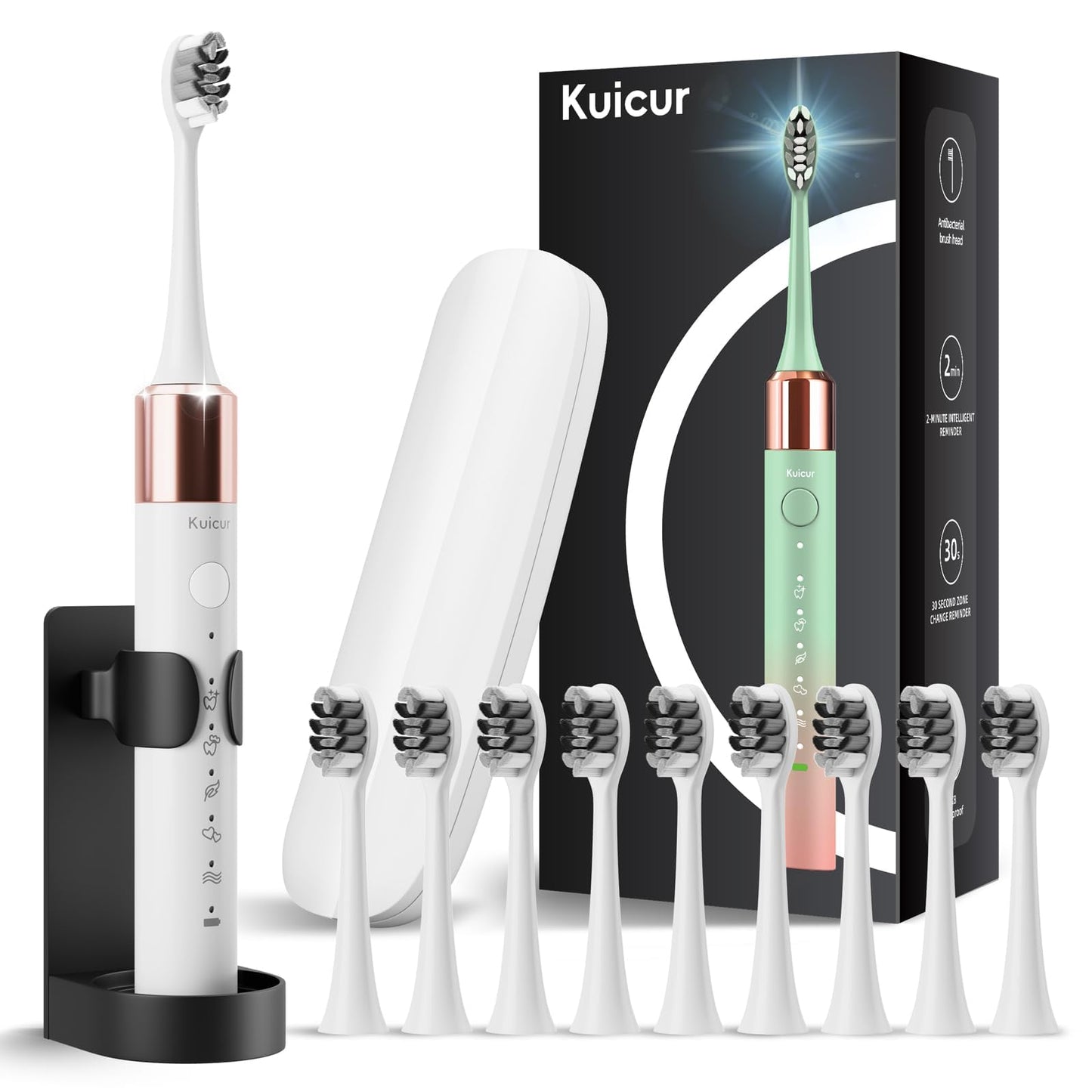 Sonic Electric Toothbrush for Adults and Kids, Comes with 10 Brush Heads & Travel Case, 5 Modes with 2 Minutes Built in Smart Timer, One Charge for 90 Days, 42,000 VPM Motor (Black)