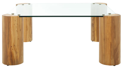 SAFAVIEH Couture Collection Robbie Natural Solid Wood/Tempered Glass Square Coffee Table