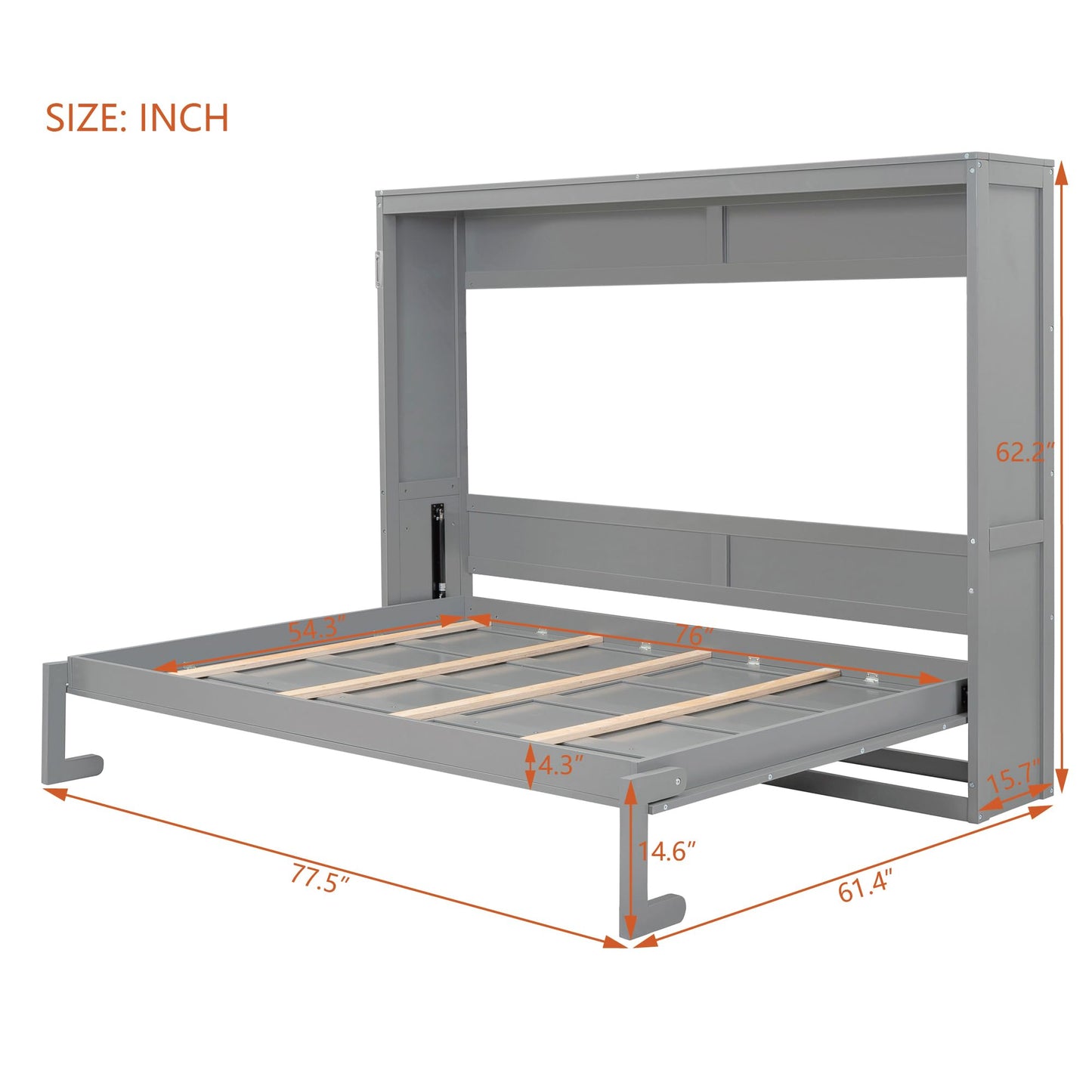 Merax Modern Murphy Cabinet Bed, Solid Wood Wall Platform Bed/No Box Spring Needed/Easy Assemble/Full,Gray