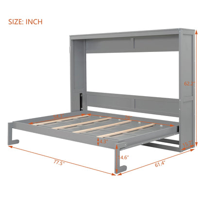 Merax Modern Murphy Cabinet Bed, Solid Wood Wall Platform Bed/No Box Spring Needed/Easy Assemble/Full,Gray