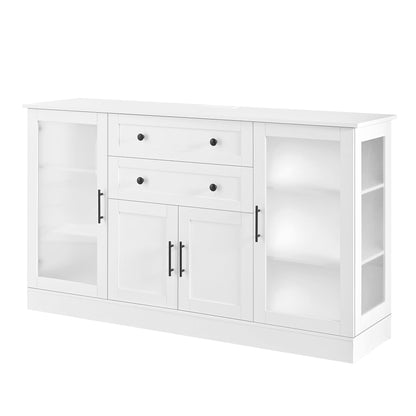 Modern Buffet Cabinet with Storage, 58.3" W Sideboard w/Adjustable Shelves and Drawers for Dining Room, Kitchen, Living Room, Entryway, White