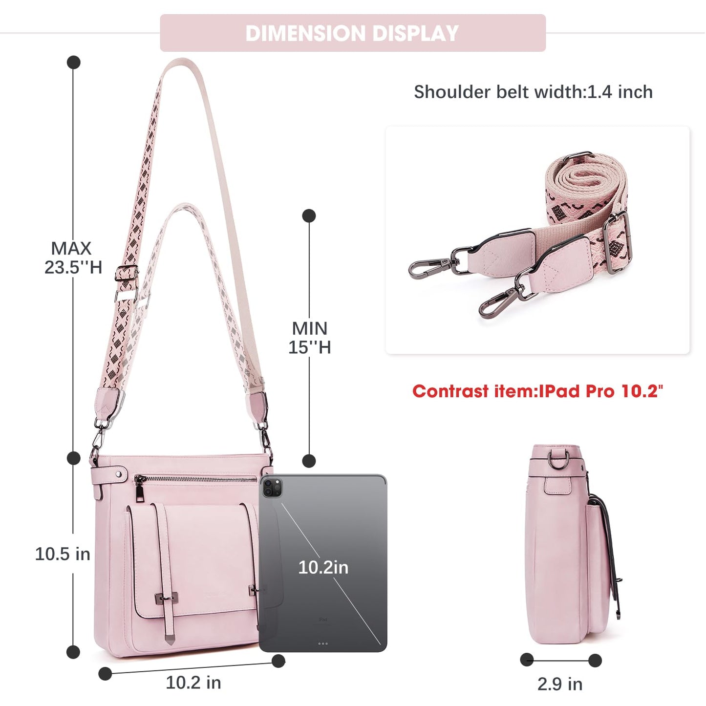 Roulens Crossbody Bags for Women,Multi Pocket Crossbody Purses Vegan Leather Shoulder Handbags Travel Purse Adjustable Strap