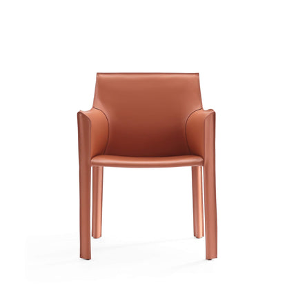 Manhattan Comfort Vogue Modern Faux Leather Dining Chairs, Metal Frame, Comfortable Padded Seat, Fully Assembled Armchair Accent Furniture, Set of 2, Clay