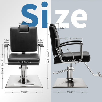 Barber Reclining Chair with Headrest - Heavy Duty Hydraulic Pump Height Adjustable,360°Swivel ,Max Load Weight 440 Lbs,Beauty Salon Spa,Barbershop,Hairdresser Cutting,Styling Stylist,Braiding (Black)