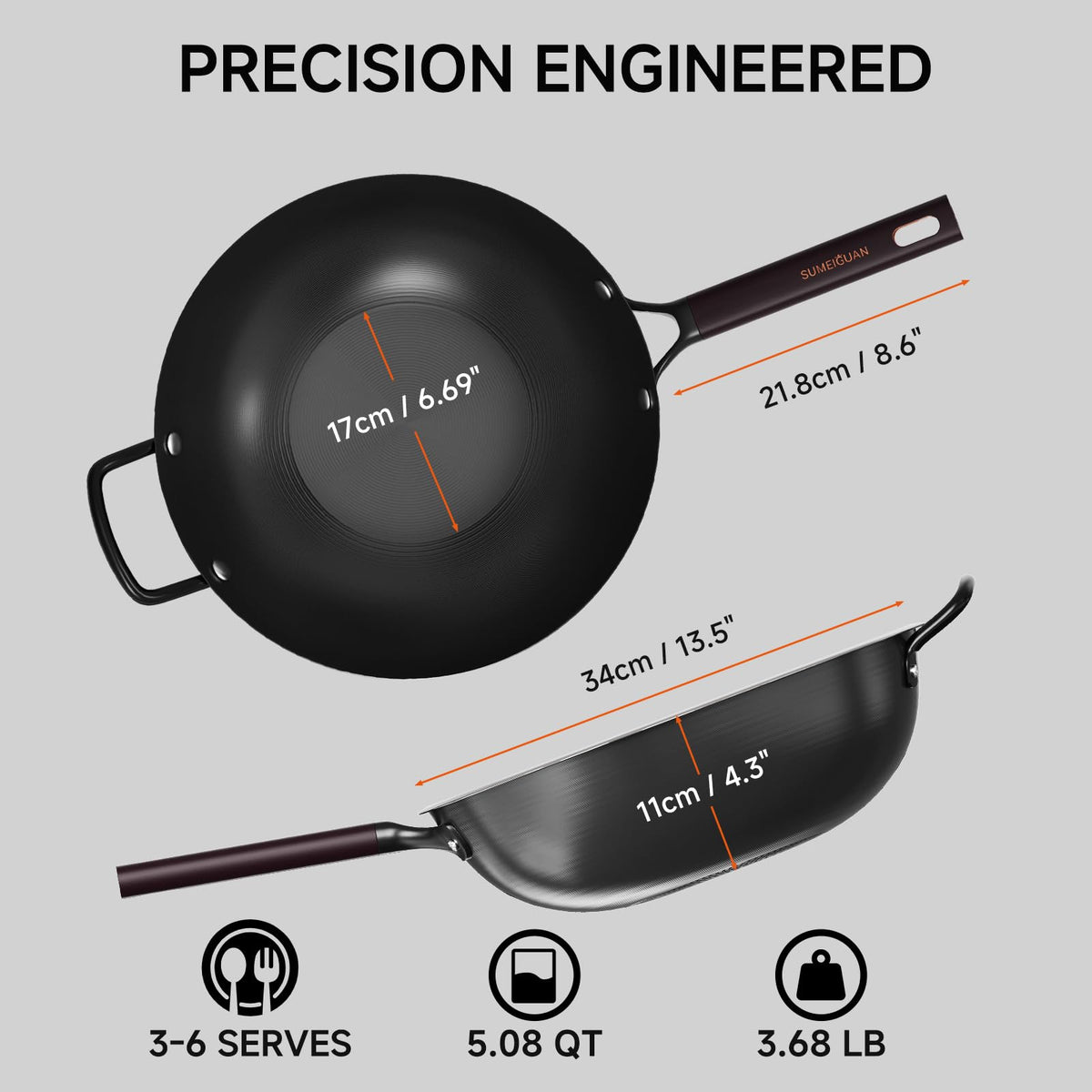 SUMEIGUAN 13.5" Carbon Steel Wok Pan - Pre-Seasoned Flat Bottom Woks & Stir-fry Pans Chinese Cookware with Lid & Spatula - For Pan-fry,Stir Fry, Steam, BBQ & Camping - Compatible with Induction, Gas
