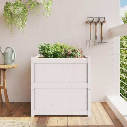 Mhdvray Large 27.6" White Solid Pine Wood Outdoor Raised Garden Planter Box, Elevated Flower & Vegetable Bed for Patio Balcony Terrace