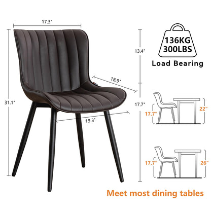 YOUNUOKE Dining Chairs Set of 2 Upholstered Mid Century Modern Kitchen Chair Comfortable Armless Faux Leather Accent Chair with Metal Legs for Guest Waiting Reception Living Room, Dark Brown