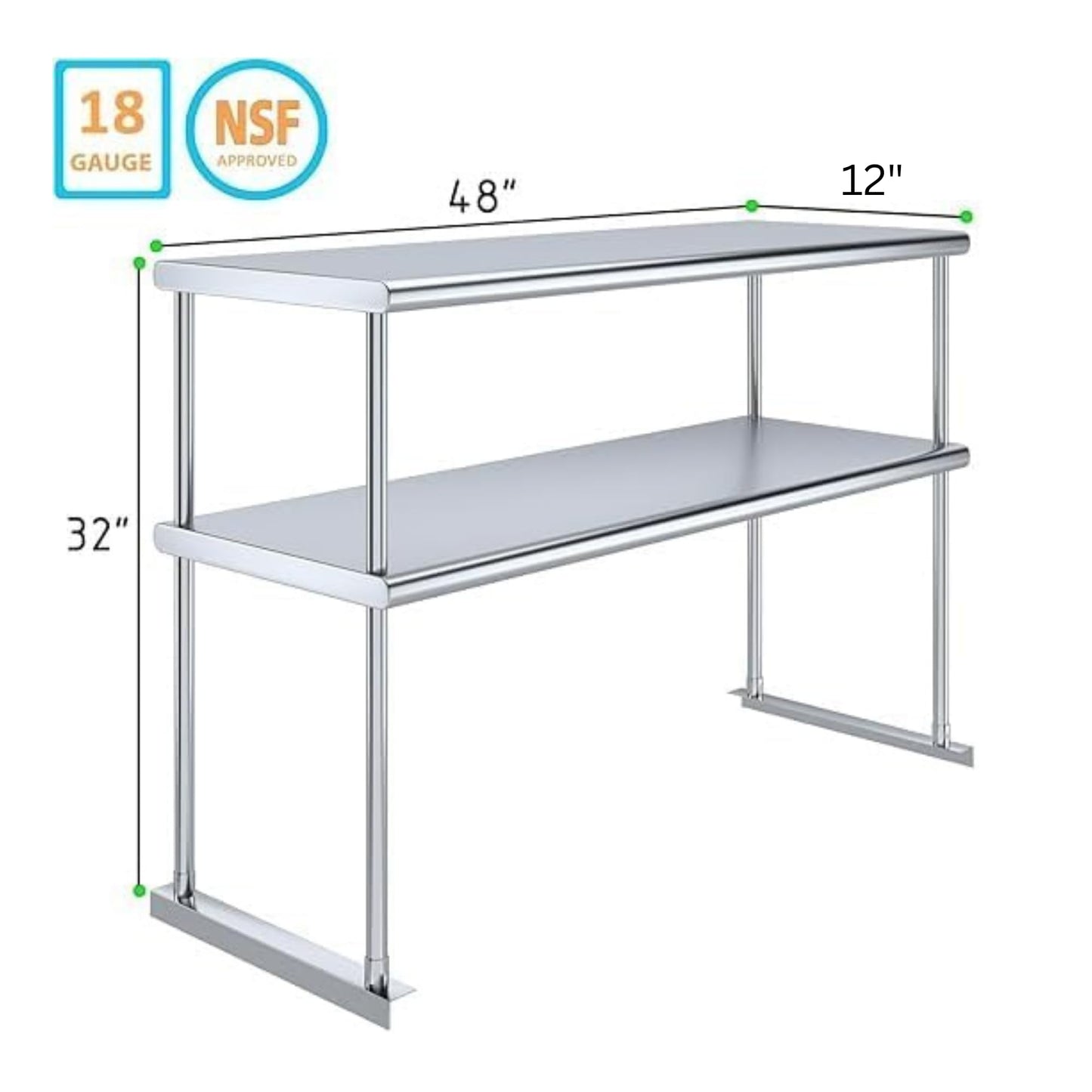 Express KitchQuip Stainless Steel Worktable with Double Overshelf – 48" x 12" | Heavy-Duty Commercial Prep Table Shelving | NSF Certified (48 in. Long x 12 in. Deep)