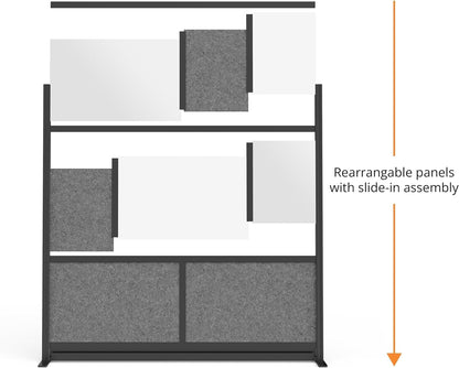 Stand Up Desk Store Expanse Modular Wall | 70'' x 70'' Wall | Expandable Partition Room Divider with Rearrangeable Frosted Acrylic & Sound Absorbent Panels (Black Frame)