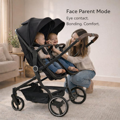 TALENBEEN Double Stroller for Infant and Toddler, Lightweight Side by Side Twin Baby Stroller, 26.8" Slim Design Fits Doors, Compact Foldable Travel Stroller, Independent Recline, Black