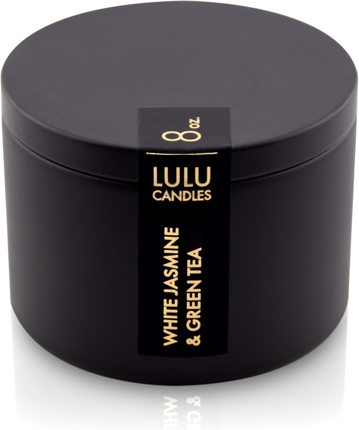 Lulu Candles White Jasmine & Green Tea Scented Candle, Luxury Hand Poured Soy Tin Candle, Highly Scented (8 Oz. Tin)