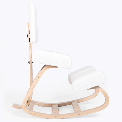 Sleekform East Austin Ergonomic Kneeling Chair with Back Support - Boucle and Wood Ergo Stool for Desk - Best Ergonomic Kneeling Office Chair for Posture and Leg Circulation