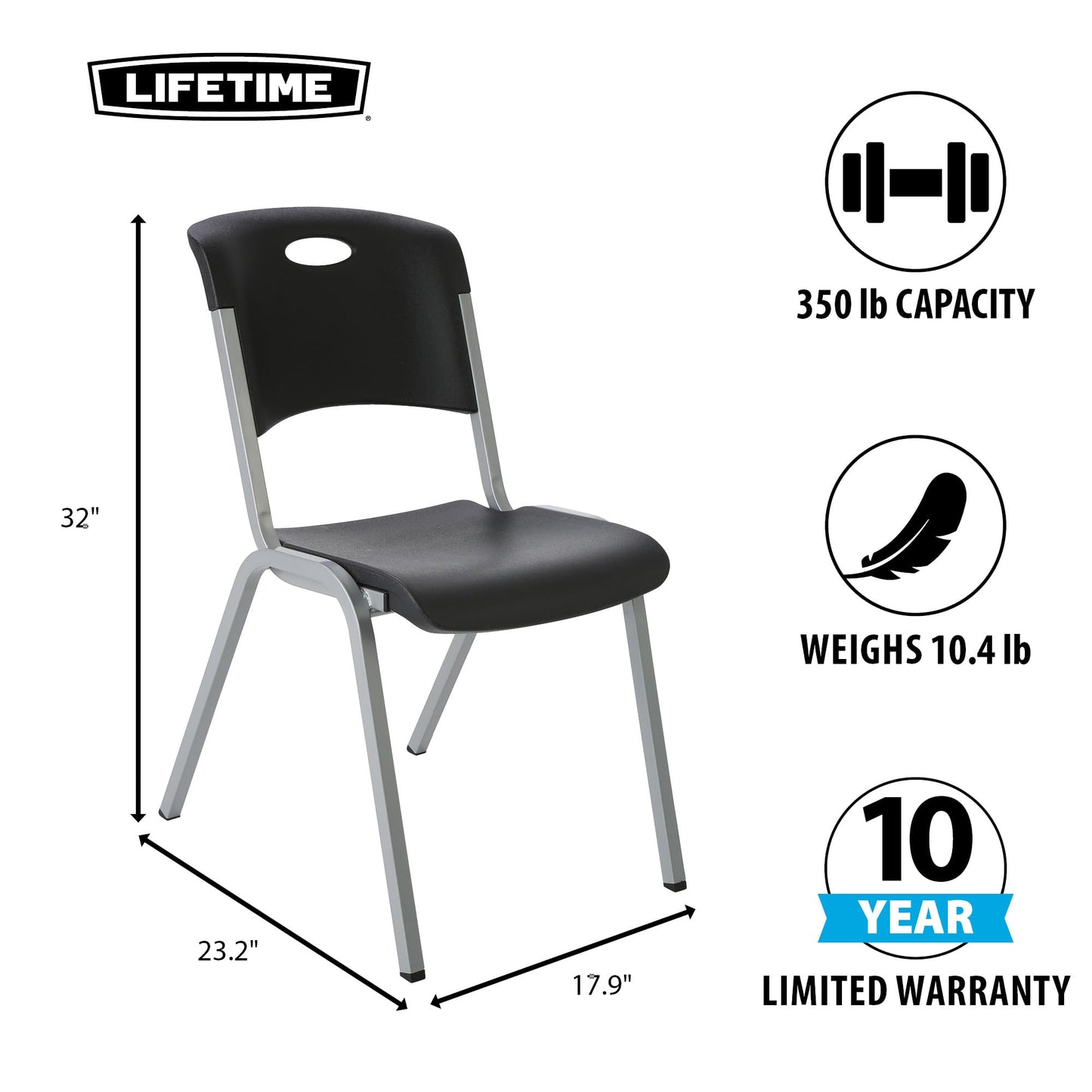 Lifetime Stacking Chair, Contemporary - Pack of 4, Black
