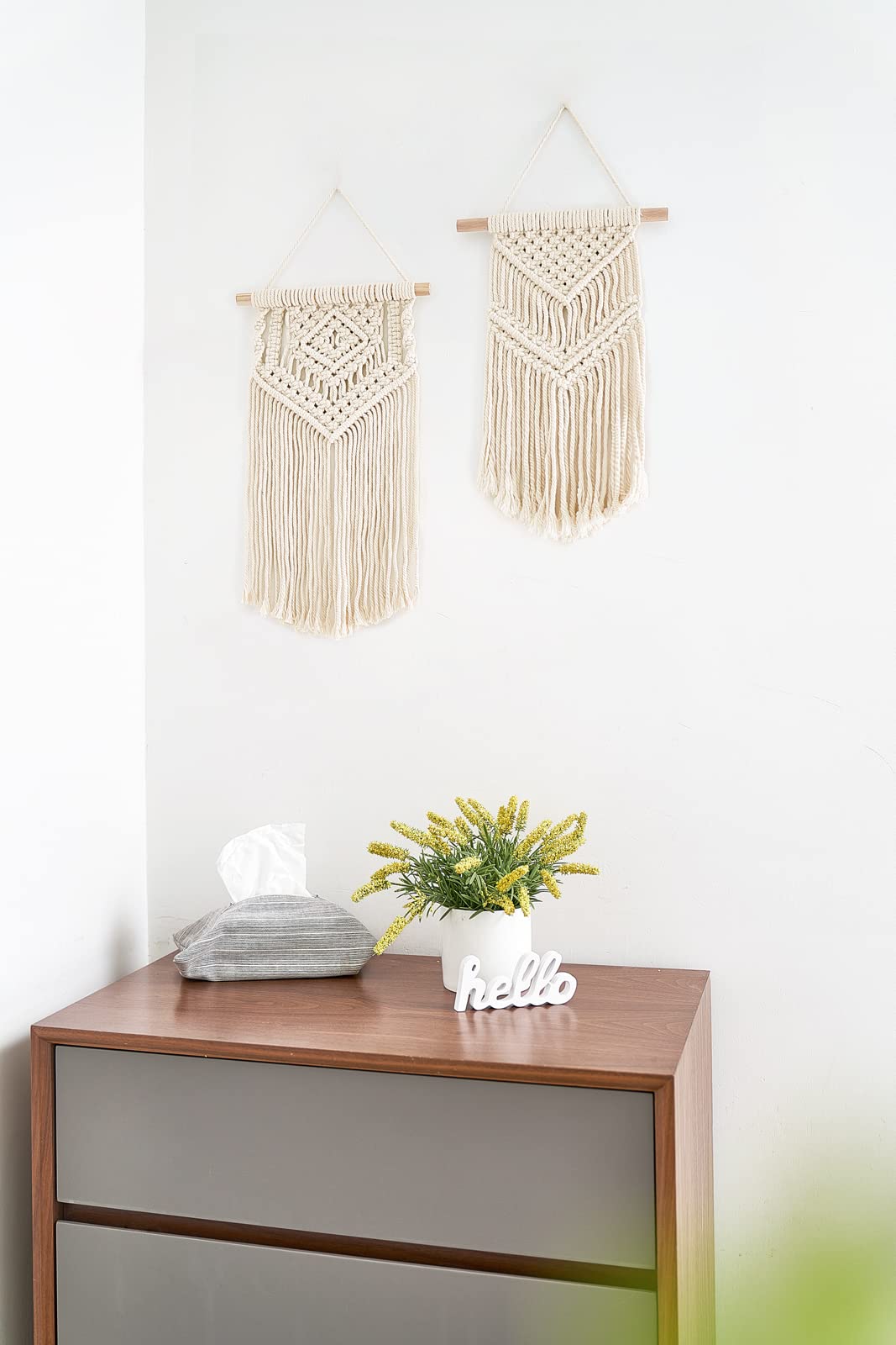 Dahey Small Macrame Wall Hanging 2 Pcs Woven Tapestry Wall Art Decor - Beautiful for Boho Home Bedroom Dorm College Classroom Decor, Apartment, Nursery, Party Decorations, 16.5" L x 10" W and 17.5"x 10"W