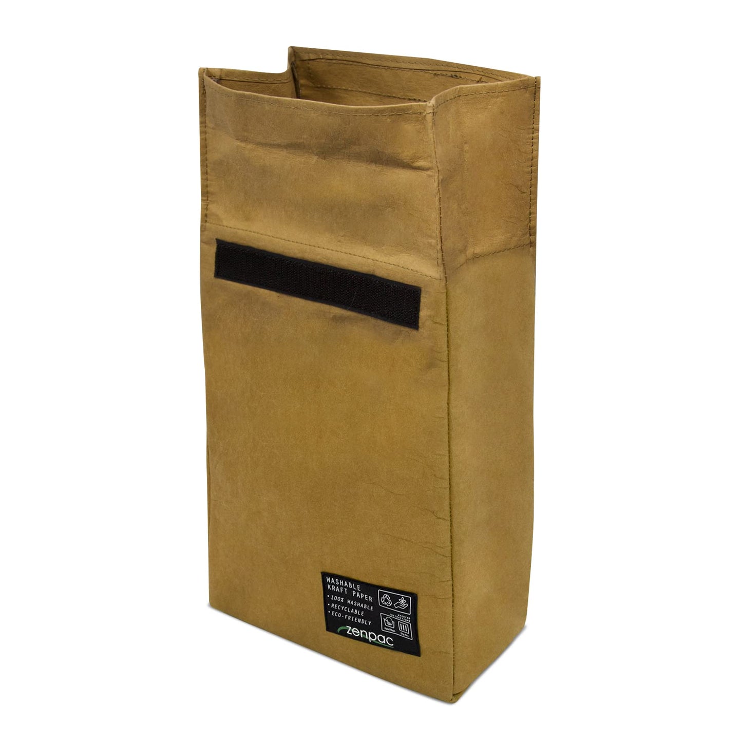 ZENPAC Small Brown Lunch Bag, Reusable & Washable Kraft, Leakproof Sack for Work, School, Picnic, Food, Beverages, Snacks, Travel, 8.5x4.5x12 Inches
