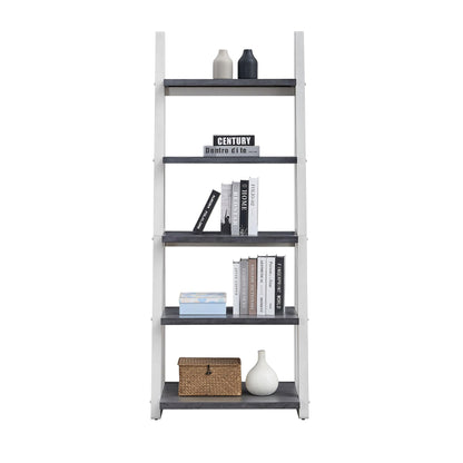 agnixnaf Gray Bookshelf with 4 Shelves, White Legs, Clean Lines, Ladder Bookcase, Industrial, for Office, Bedroom, Living Room, Study Room