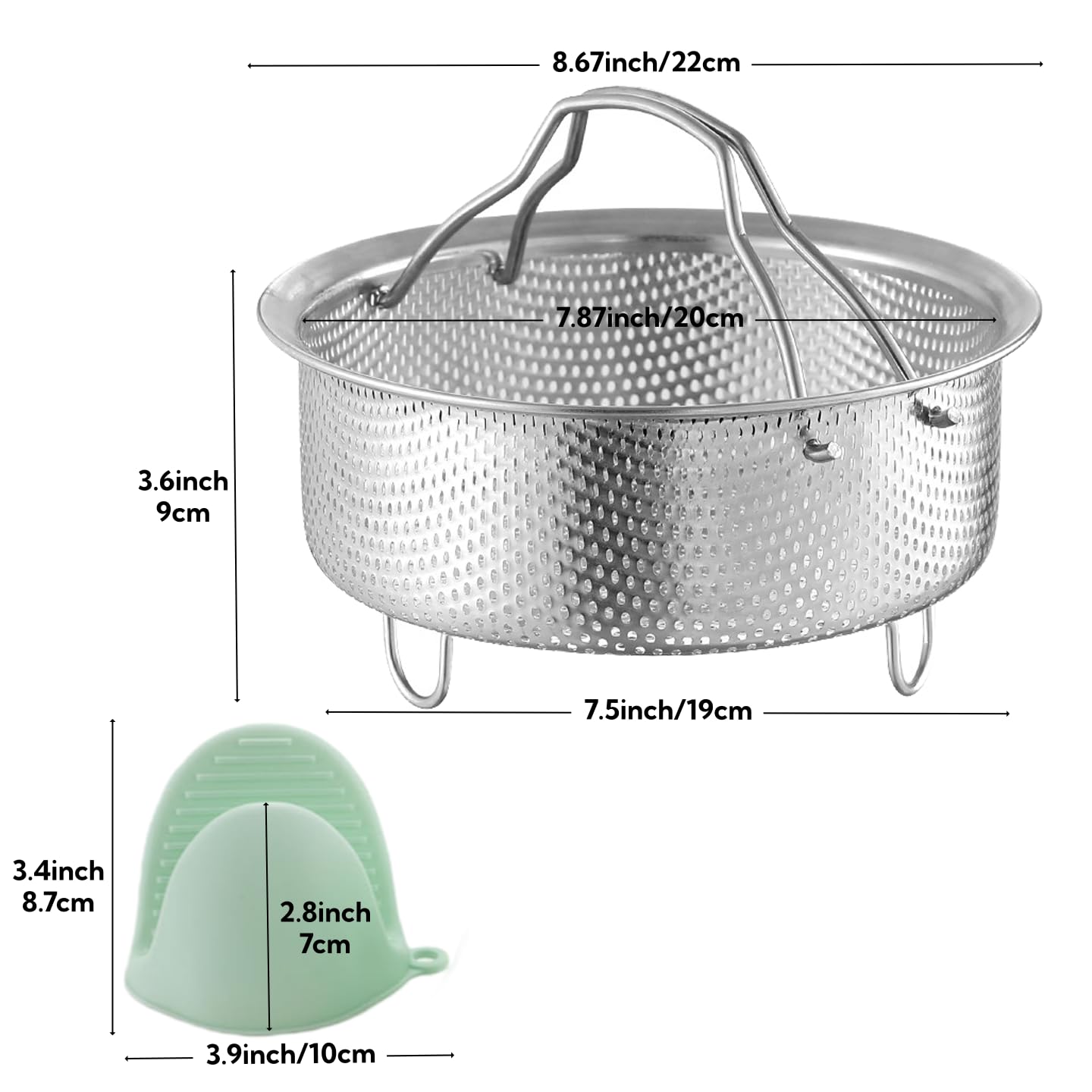 Stainless Steel Steamer Basket, Silver Steamer Basket for Pot,Vegetable & Dumpling Cooker, Egg Holder, Pasta Strainer Rack, Dishwasher Safe Kitchen Cookware
