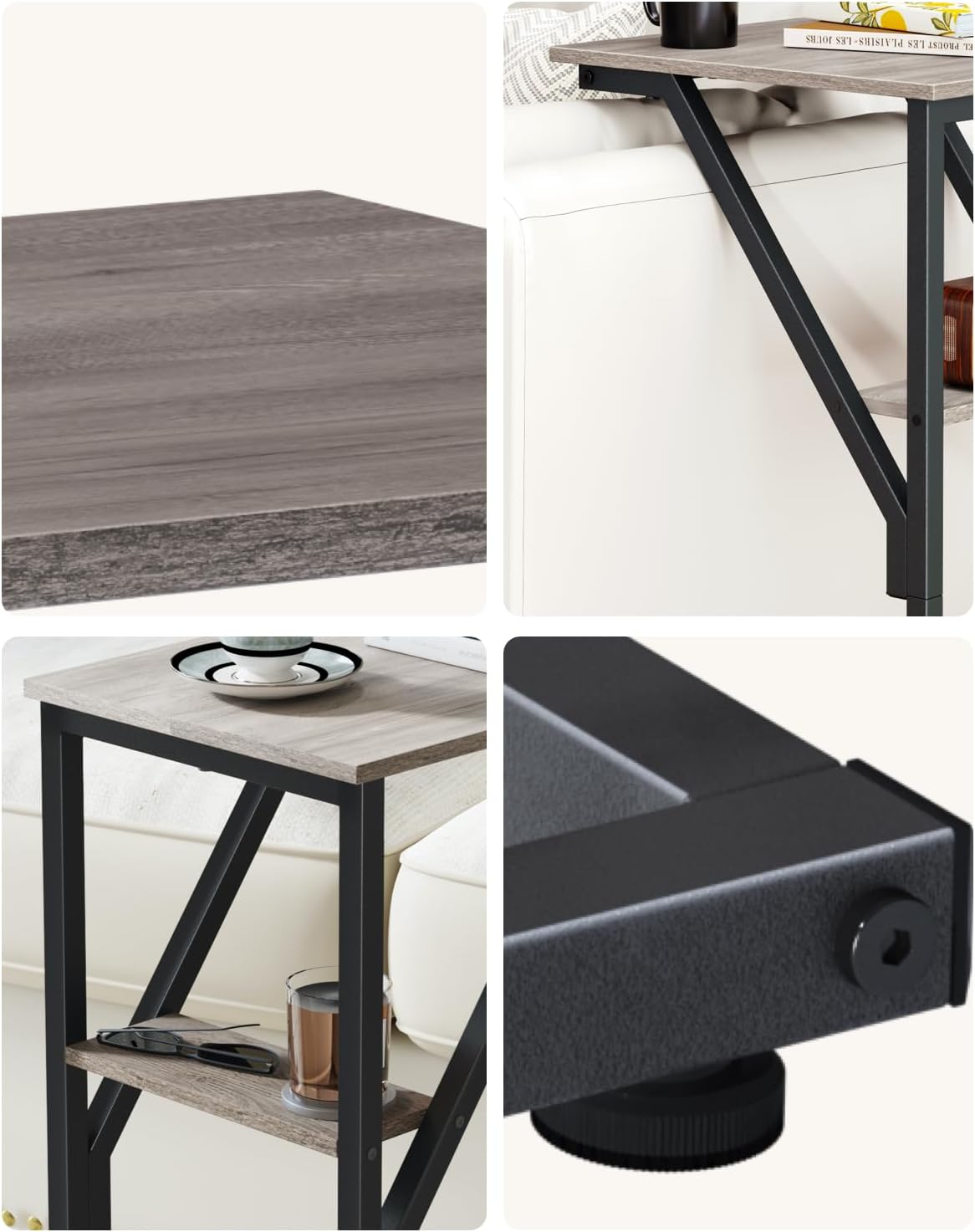 NEFROM ET-D-GY1 C-Shaped End Table, Small Couch Side Table, Sofa TV Tray Table for Living Room, Bedroom, Bedside