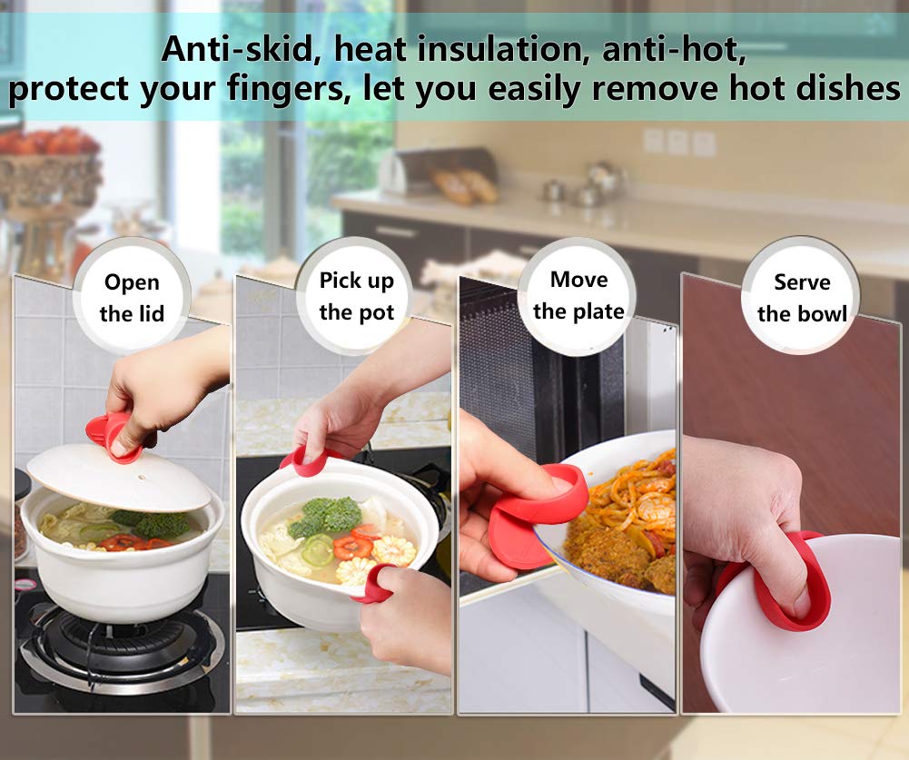 Silicone Pot Holders, YYP Silicone Heat Resistant Pot Holders, Oven Mini Mitts, Cooking Pinch Grips for Kitchen(No More Burning Your Fingers!)- Set of 3, Red