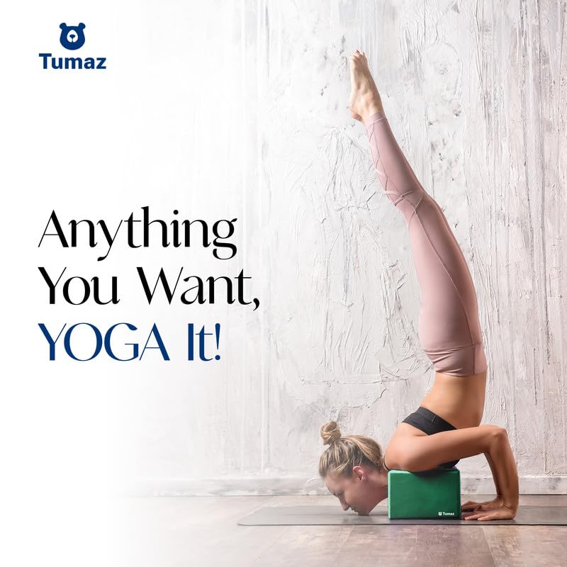 Tumaz Non-Slip Yoga Blocks 2-Pack - High Density/Lightweight EVA Foam & Natural Cork for Stability, Premium Set with E-Book Included