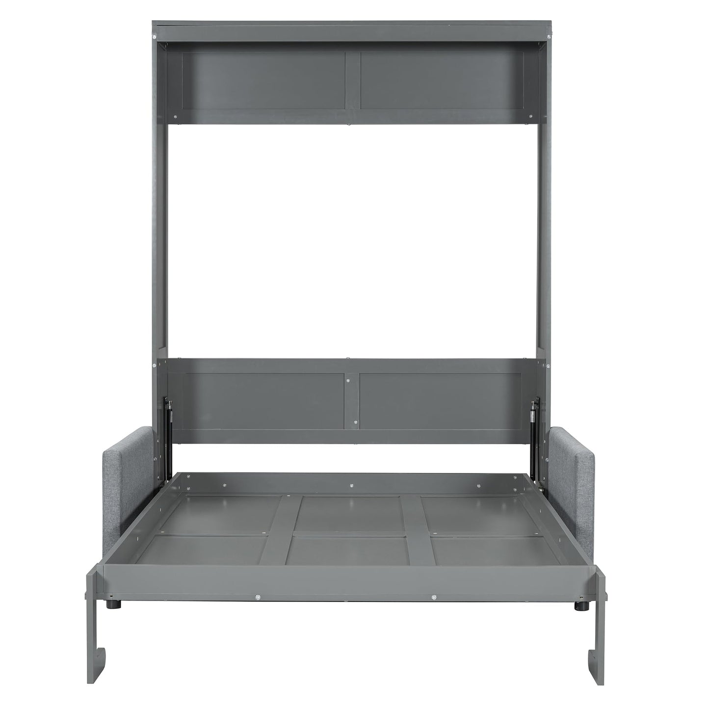 Ball & Cast Murphy Bed Full Size Wall Bed with Sofa,can be Folded,Multifunctional Wood Hideaway Cabinet Bed Frame,Slat Support,Save Space,for Apartment,Guest Room,Gray