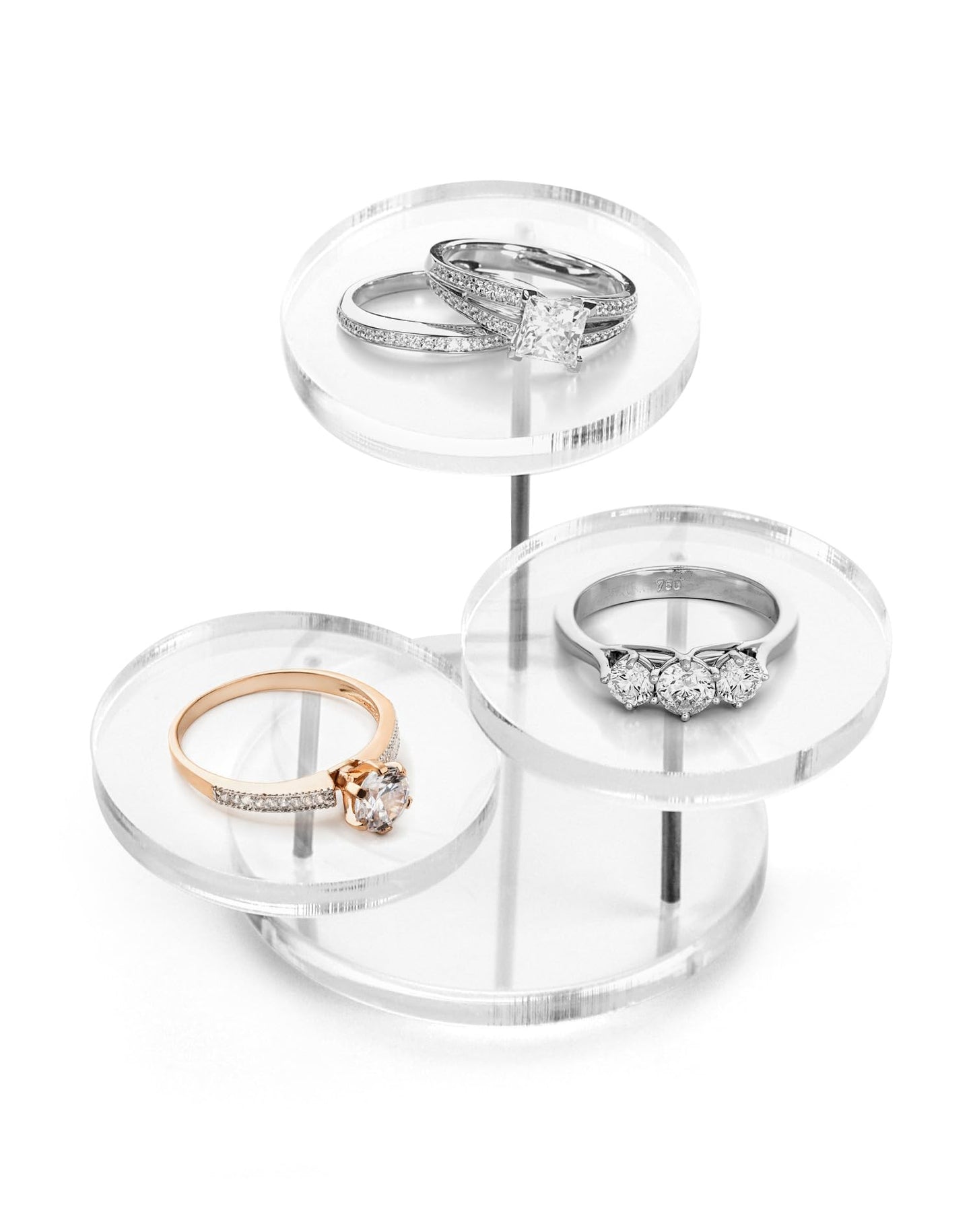 QWORK Mini 3-Tier Clear Acrylic Display Risers – Small Jewelry & Figurine Stand for Home, Storefront & Exhibits, 4 Pack