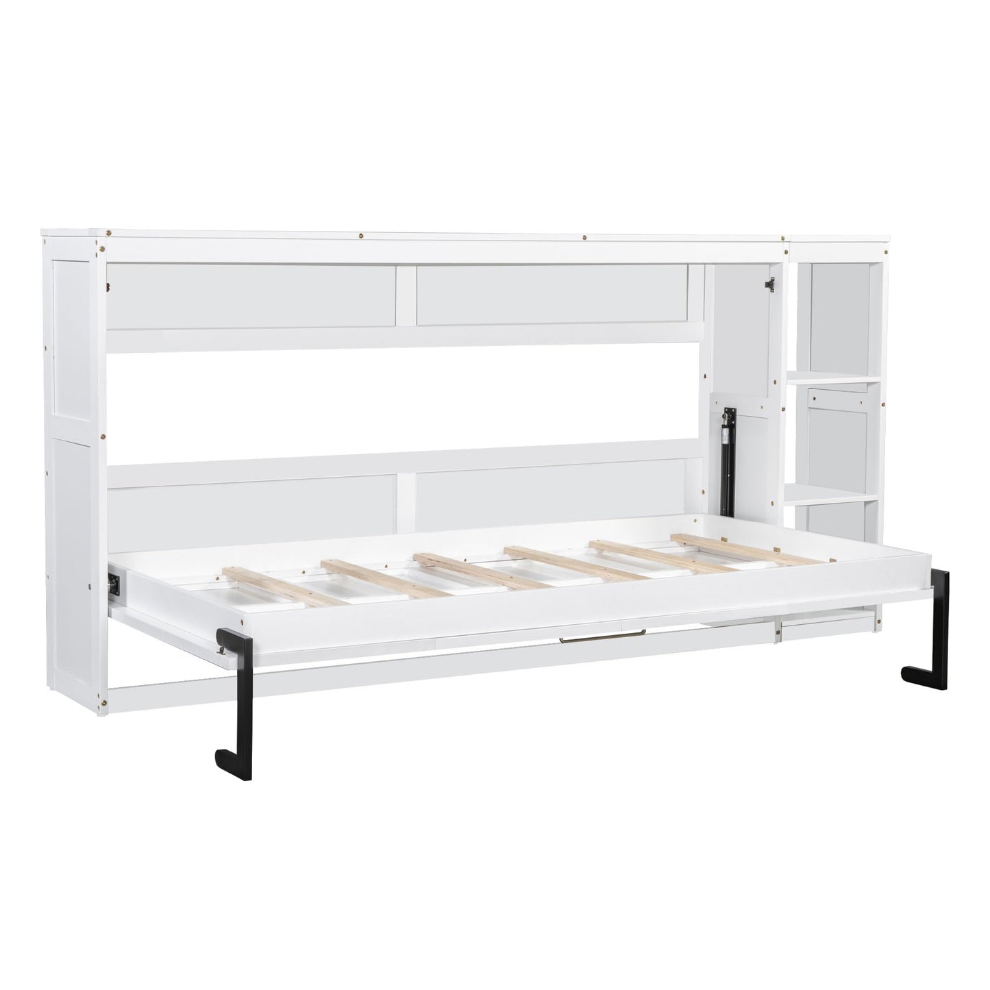 GDFStudio Boden Twin Size Murphy Bed, 4 Storage Shelves, Ample Storage Space, Organized as Cabinet, Saving Space Design, Twin Size Murphy Bed with Bookshelf, Perfect for Small Apartment, White