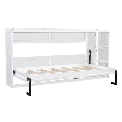 GDFStudio Boden Twin Size Murphy Bed, 4 Storage Shelves, Ample Storage Space, Organized as Cabinet, Saving Space Design, Twin Size Murphy Bed with Bookshelf, Perfect for Small Apartment, White