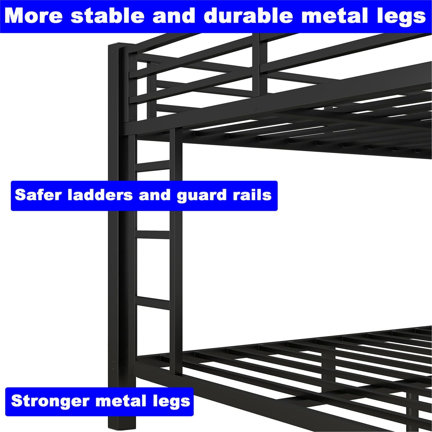 STERXONE Upgraded Version Thicken Metal Heavy Duty Queen Over Queen Bunk Bed with Twin Size Trundle, Stronger Steel Bunk Bed with Ladder for Adults, Easy Assembly (Queen Over Queen)