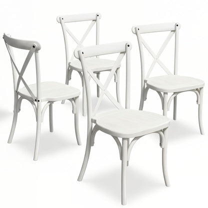 BTEXPERT Resin Indoor Outdoor Dining Chairs Set of 4 Stackable Patio Farmhouse Chairs with X-Back, Heavy-Duty Waterproof Distressed Kitchen Dining Chairs, 400 lb Capacity, Weathered Whitewashed