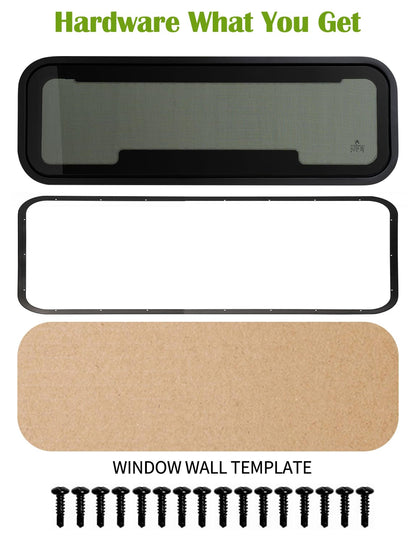 33.5"x10.5" RV Awning Window - DOT Certified, Aluminum Frame w/Removable Screen, Sliding Ventilation Design for Campers & Motorhomes