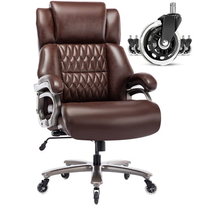 Big and Tall 400lbs Office Chair - Adjustable Lumbar Support Quiet Rubber Wheels Heavy Duty Metal Base, High Back Large Executive Computer Desk, Thick Padded Ergonomic Design for Back Pain