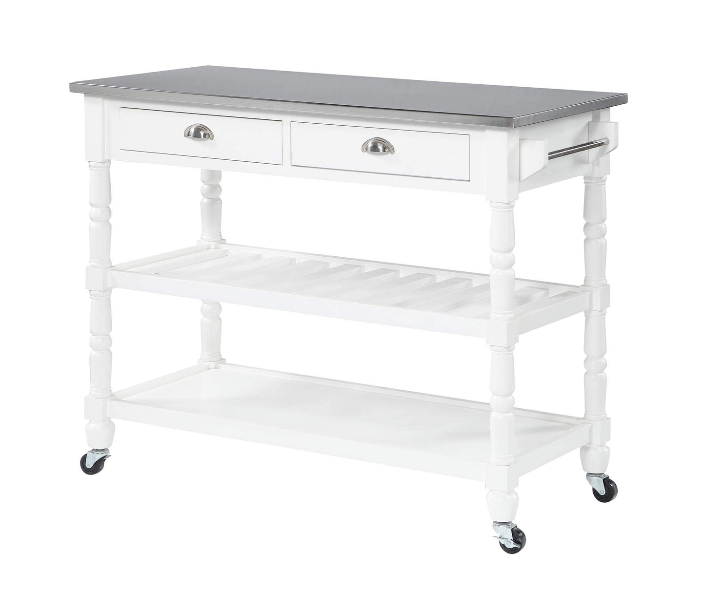Convenience Concepts French Country 3-Tier Stainless Steel Kitchen Cart with Drawers, White