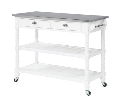 Convenience Concepts French Country 3-Tier Stainless Steel Kitchen Cart with Drawers, White