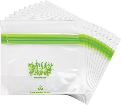 Smelly Proof 10 x Expandable Stand-Up & Fill REUSABLE Storage Bags for Food Designed & Mfg in US, NO PEVA, BPA FREE, Reusable Snack Bags, Dishwasher-Safe, Clear 3 mils STAND & FILL 6" x 4" - 10pk