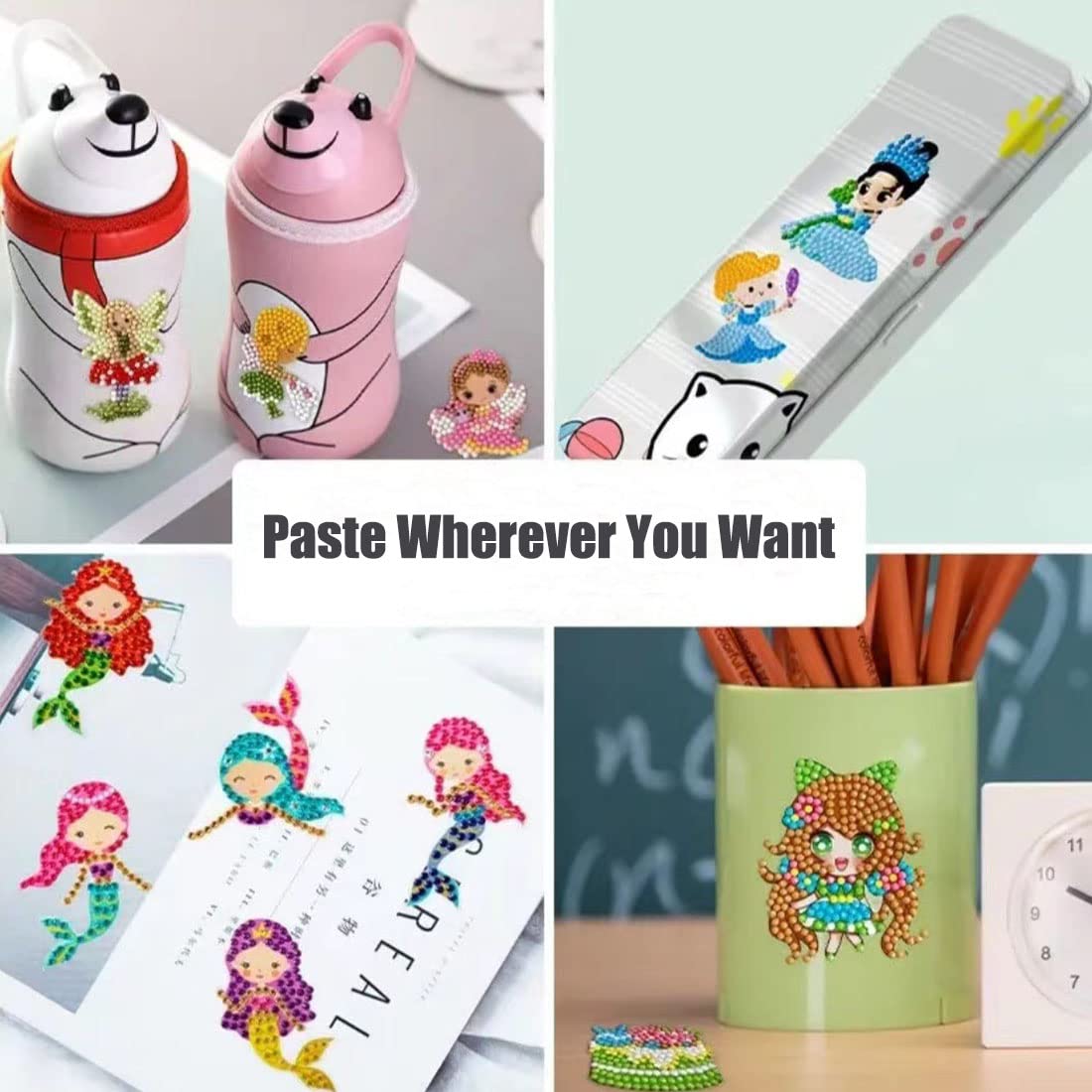 FLYSONG Diamond Art Kits for Kids, 5D DIY 24 PCS Mosaic Cartoon Princess Diamond Art Stickers Painting Gem Art Kits Crafts for Beginners Girls Boys