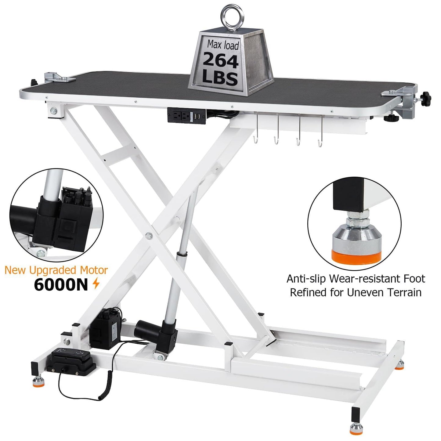 GAOMON 47" Electric Hydraulic Dog Grooming Table - Heavy Duty, 9.4"-39.7" Height Adjustable Grooming Table With 264 Lbs Load Capacity, Non-Slip Waterproof Surface for Pet/Dogs/Cats, White